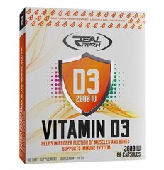 Пищевая добавка Real Pharm Vitamine D3 2000 IU, 60 капсул цена и информация | Витамины, пищевые добавки, препараты для хорошего самочувствия | kaup24.ee