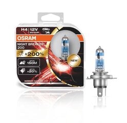 Автомобильные лампы Osram H4 200 60 / 55Вт 12В Night Breaker + 200% P43T, 2 шт. цена и информация | Автомобильные лампочки | kaup24.ee