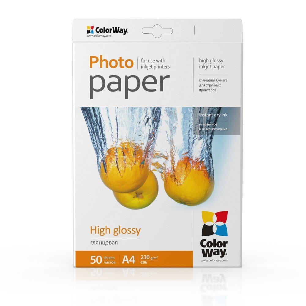 ColorWay High Glossy Photo Paper, 50 sheets, A4, 230 g hind ja info | Vihikud, märkmikud ja paberikaubad | kaup24.ee