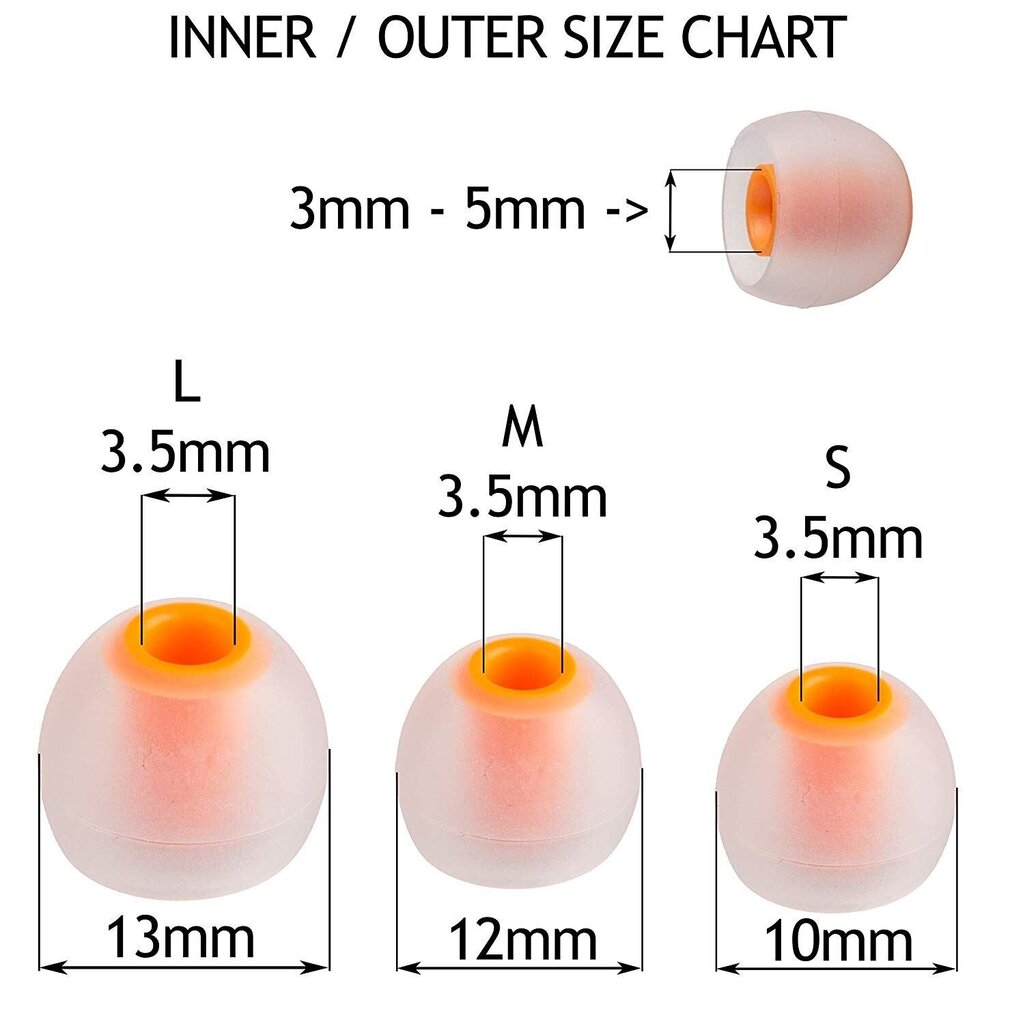 Silikoonist asenduskõrvaotsad Xcessor. 14 tk. Suurus: väike, läbipaistev / oranž hind ja info | Kõrvaklappide tarvikud | kaup24.ee