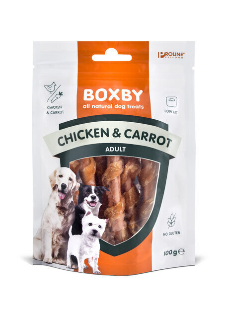 BOXBY KOERA MAIUS CHICKEN&CARROT 100G цена и информация | Maiustused koertele | kaup24.ee