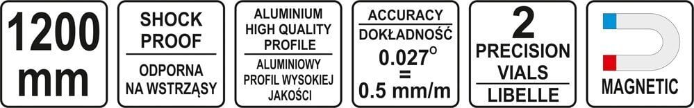 Vesilood alumiiniumist, magnet, 120cm, 2L, Yato (YT-30064) цена и информация | Käsitööriistad | kaup24.ee