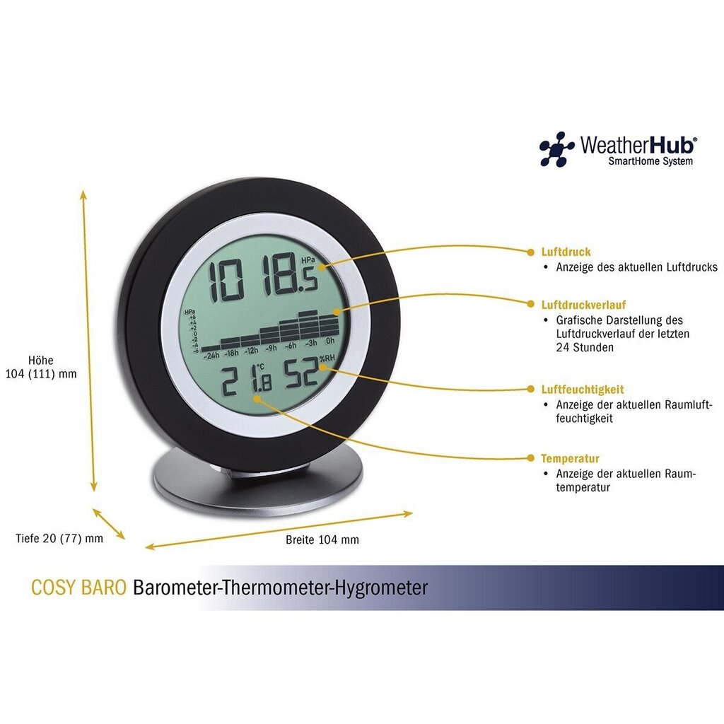 Juhtmevaba ilmajaam: termomeeter-hügromeeter-baromeeter TFA COSY BARO цена и информация | Ilmajaamad, termomeetrid | kaup24.ee