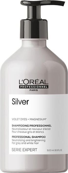 Kollast tooni neutraliseeriv šampoon hallidele ja heledatele juustele L'Oreal Professionnel Serie Expert Silver 500 ml цена и информация | Šampoonid | kaup24.ee