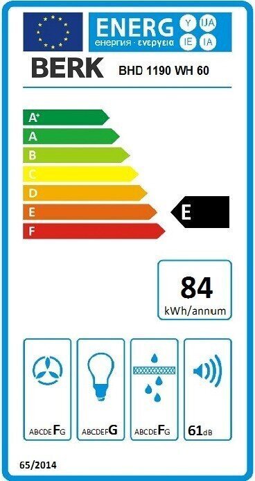 Integreeritav õhupuhasti Berk BHD 1190 WH60, 400m³/h laius 60cm valge цена и информация | Õhupuhastid | kaup24.ee