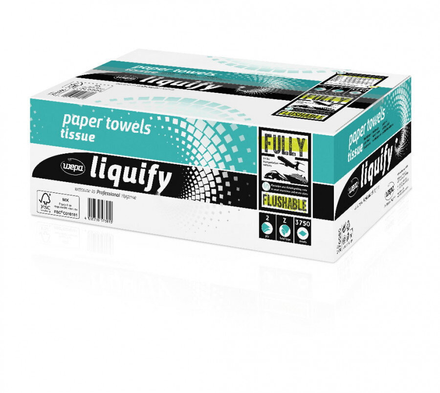 Lehtpaber Liquify/2- kihti/20,6x24cm/3750 l/veeslahustuv PT3, Wepa hind ja info | WC-paber, majapidamispaber | kaup24.ee