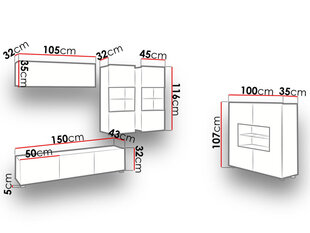 Sektsioon CALABRINI VI + kummut + valge valgustus цена и информация | Шкафчики в гостиную | kaup24.ee