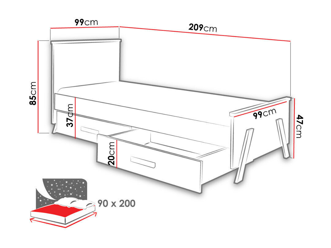 Voodi Kora 90x200 cm + voodikastid цена и информация | Voodid | kaup24.ee