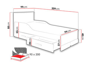 Кровать Rosa, 90x200 см + прикроватные ящики цена и информация | Кровати | kaup24.ee