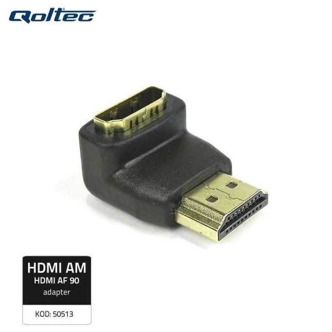 Qoltec 50513 HDMI AF 90 degree Cable Adapter - HDMI A male / HDMI A Female Black hind ja info | USB jagajad, adapterid | kaup24.ee