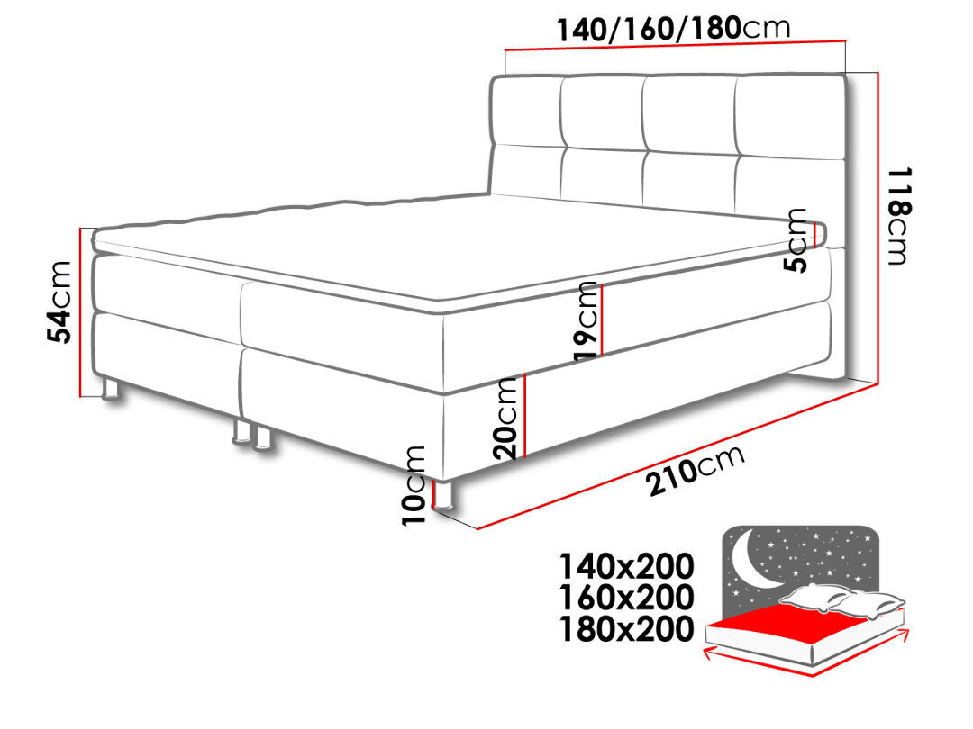 Kontinentaalvoodi Black White Bed Dave, sinine hind ja info | Voodid | kaup24.ee