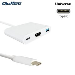 Qoltec 50425 USB Type-C 3.1 pordi adapter HDMI AF + USB 3.0 AF + USB Type-C 3.1 kaabel 20 cm valge hind ja info | Kaablid ja juhtmed | kaup24.ee