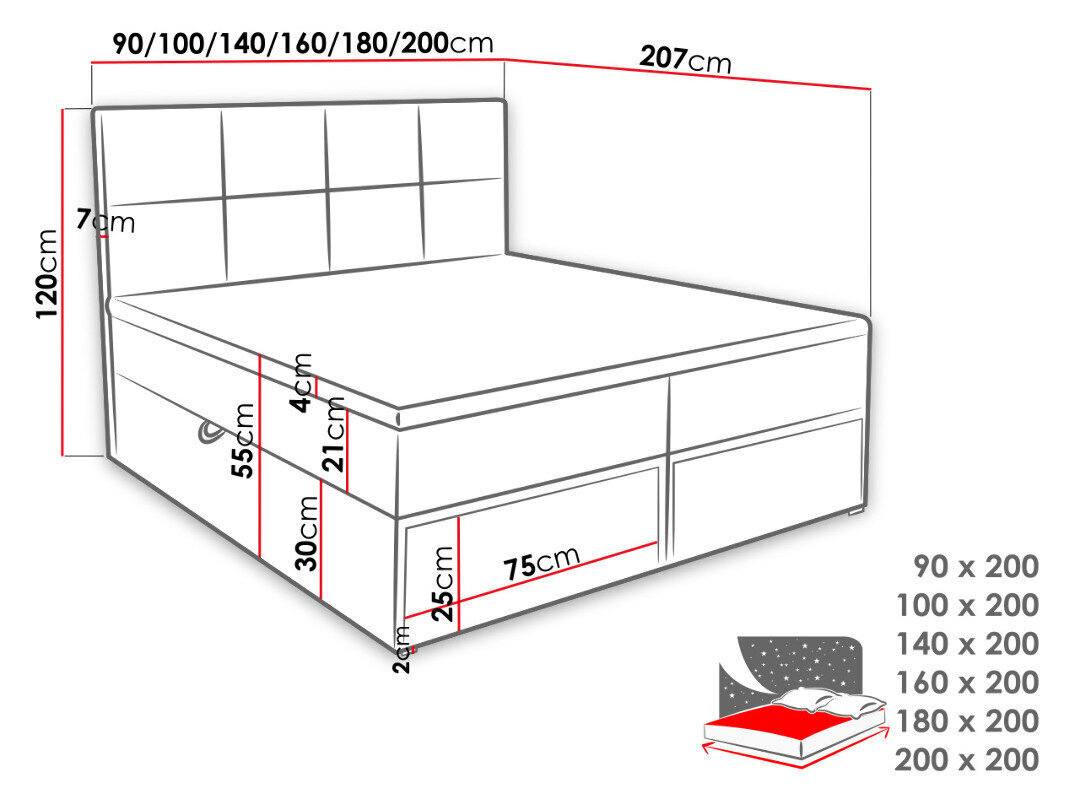 Kontinentaalvoodi GARDA LUX 200x200 cm цена и информация | Voodid | kaup24.ee