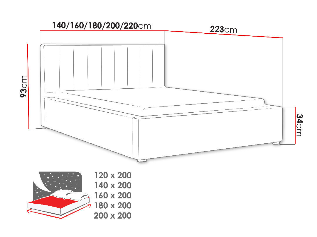 Voodi Ideal 200x200 cm ülestõstetava voodipõhjaga цена и информация | Voodid | kaup24.ee