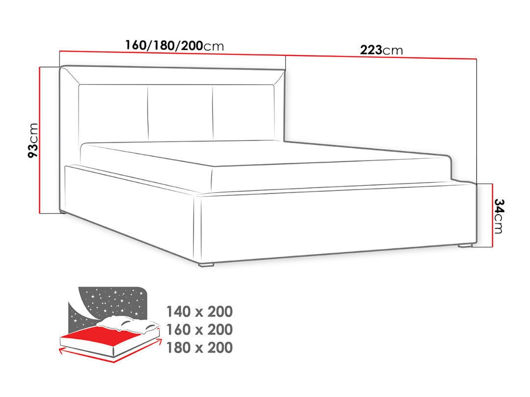 Voodi Moden 160x200 cm ülestõstetava voodipõhjaga цена и информация | Voodid | kaup24.ee