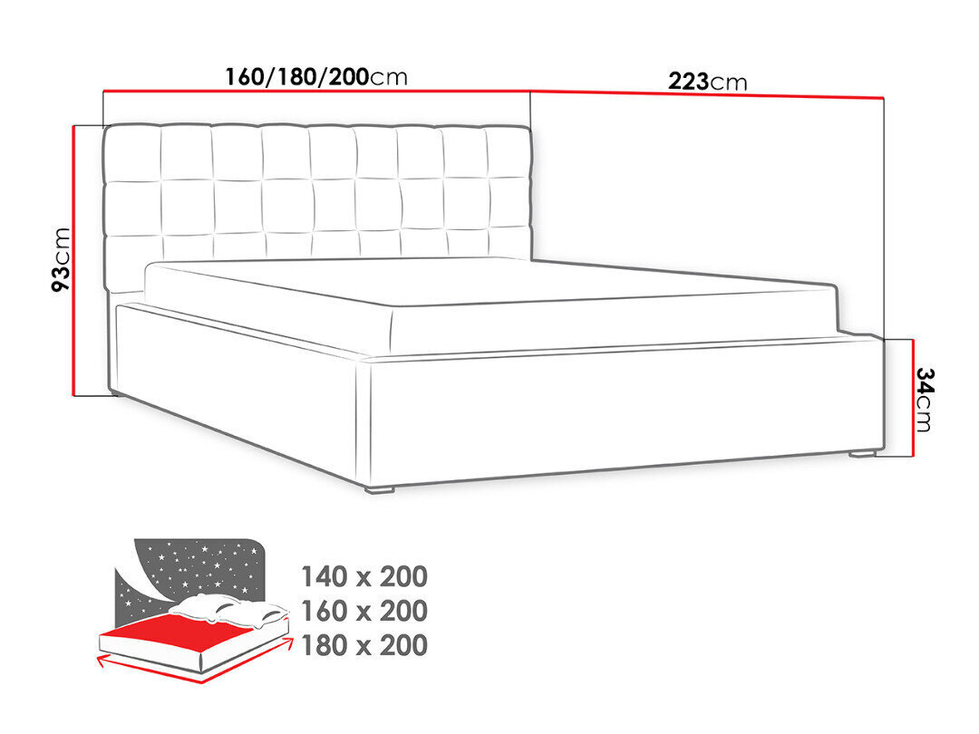 Voodi Malmo 160x200 cm ülestõstetava voodipõhjaga цена и информация | Voodid | kaup24.ee