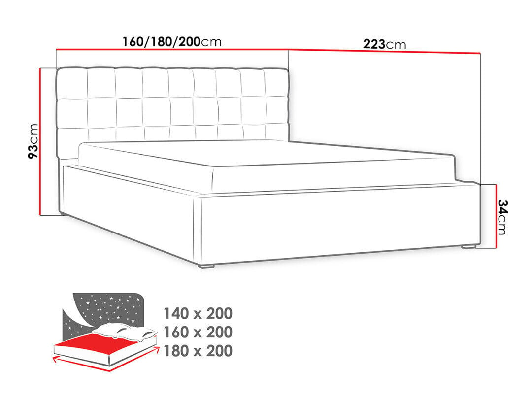 Voodi Malmo 180x200 cm ülestõstetava voodipõhjaga hind ja info | Voodid | kaup24.ee