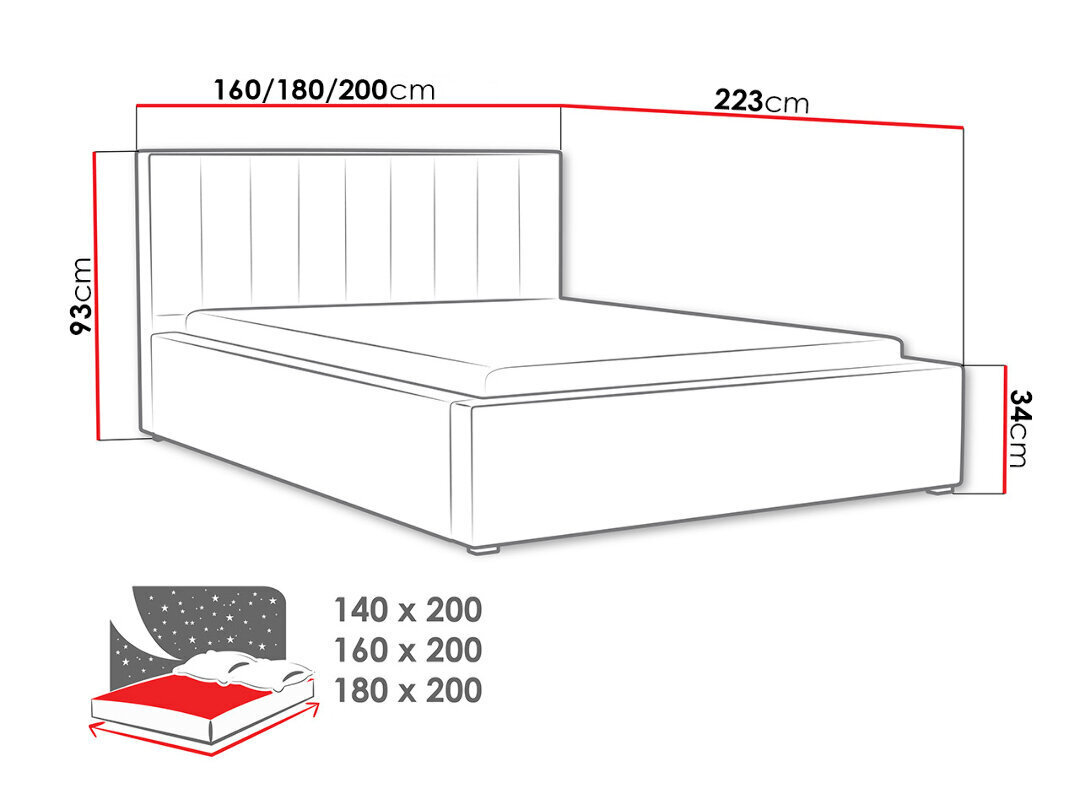 Voodi Ideal 140x200 cm ülestõstetava voodipõhjaga цена и информация | Voodid | kaup24.ee