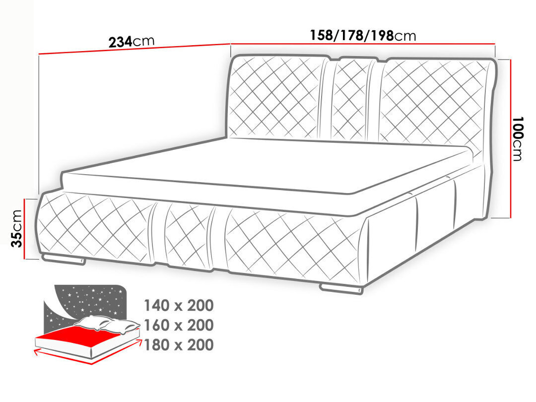 Voodi Niko 160x200 cm ülestõstetava voodipõhjaga цена и информация | Voodid | kaup24.ee