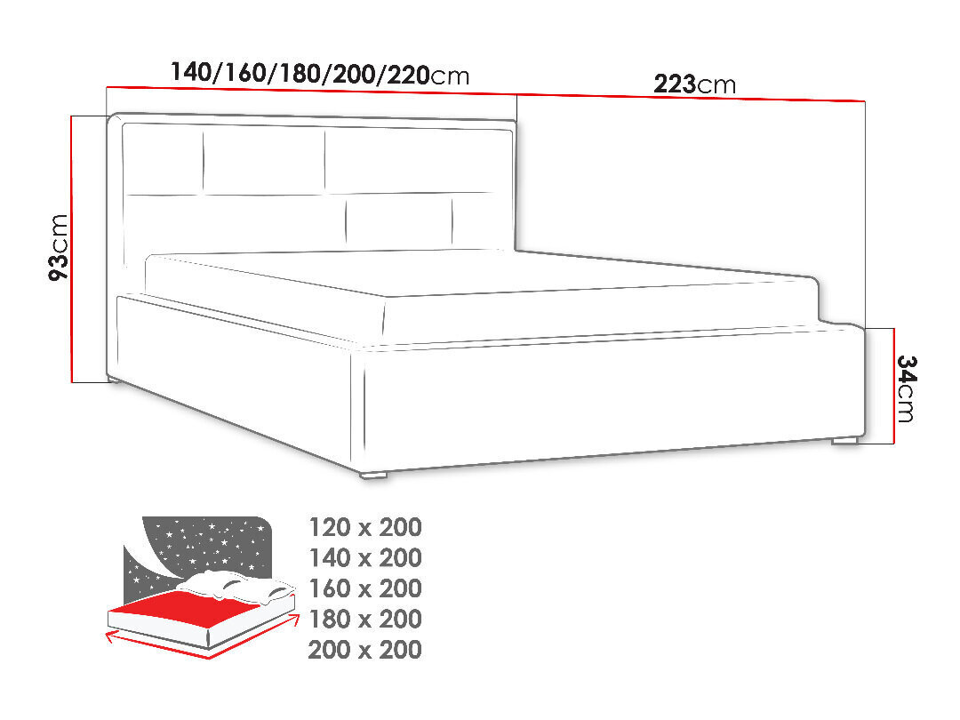 Voodi Deco 120x200 cm ülestõstetava voodipõhjaga цена и информация | Voodid | kaup24.ee