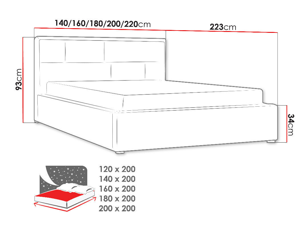 Voodi Deco 200x200 cm ülestõstetava voodipõhjaga цена и информация | Voodid | kaup24.ee