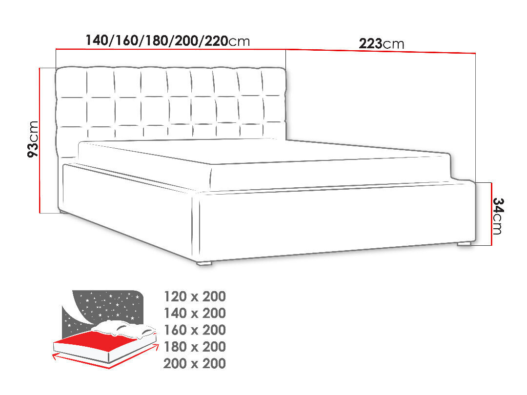 Voodi Malmo 200x200 cm ülestõstetava voodipõhjaga hind ja info | Voodid | kaup24.ee