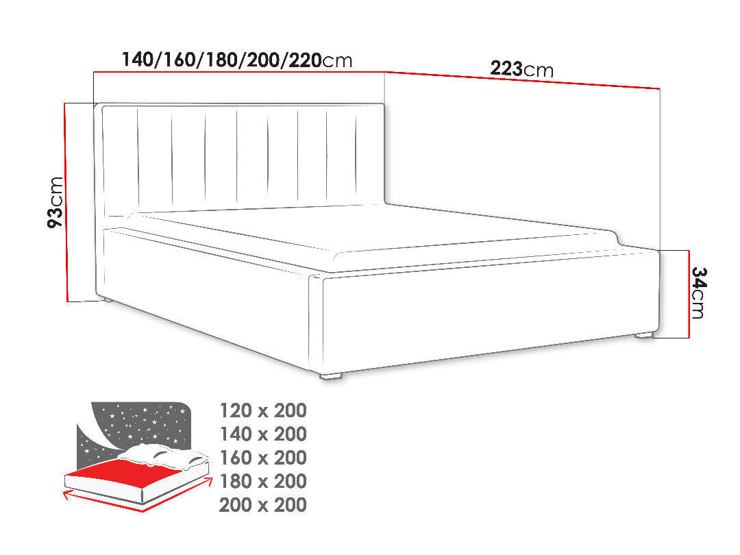 Voodi Ideal 120x200 cm ülestõstetava voodipõhjaga hind ja info | Voodid | kaup24.ee