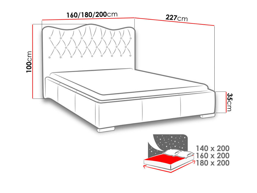 Voodi Santorini 160x200 cm ülestõstetava voodipõhjaga, valge hind ja info | Voodid | kaup24.ee