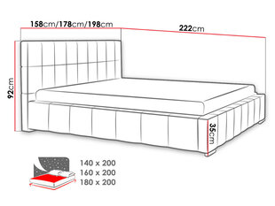 Voodi Leo 160x200 cm ülestõstetava voodipõhjaga, hall цена и информация | Кровати | kaup24.ee