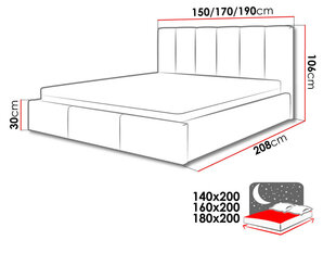 Voodi Nick 140x200 cm ülestõstetava voodipõhjaga, hall hind ja info | Voodid | kaup24.ee