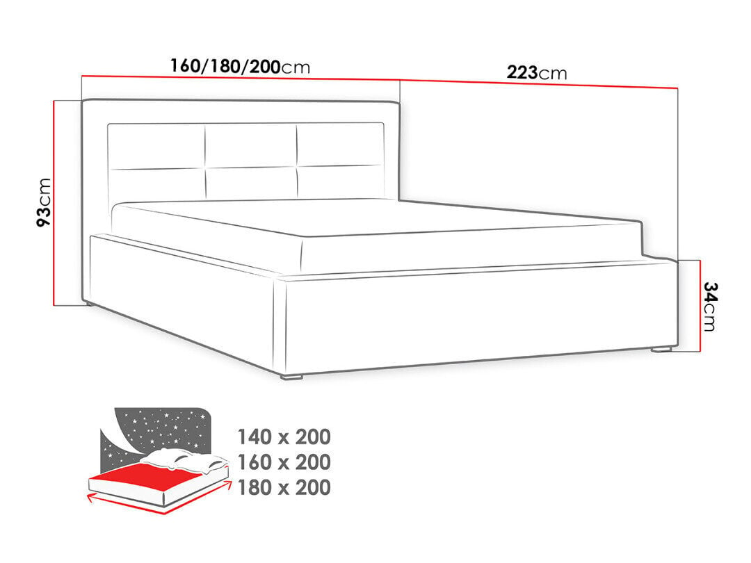 Voodi Clasic 180x200 cm ülestõstetava voodipõhjaga, must цена и информация | Voodid | kaup24.ee