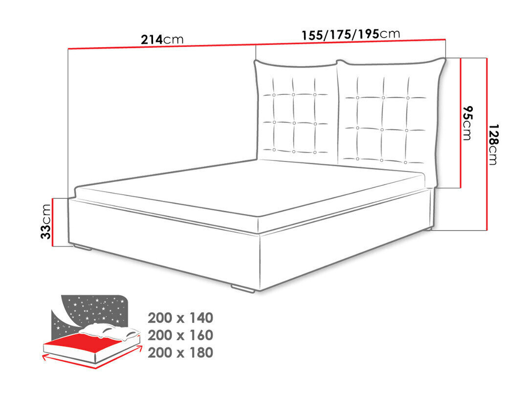 Voodi Szymek 180x200 cm ülestõstetava voodipõhjaga, hall hind ja info | Voodid | kaup24.ee