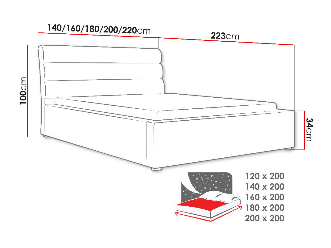 Voodi MOON 200x200 cm hind ja info | Voodid | kaup24.ee