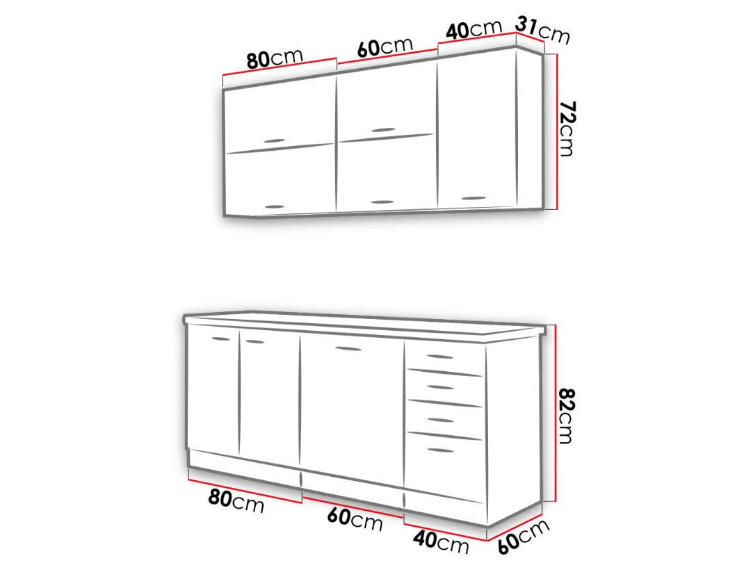 Köök 180 cm GREY III MULTILINE цена и информация | Köögimööbli komplektid | kaup24.ee