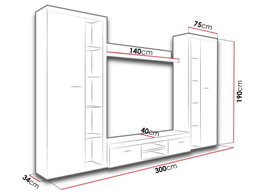 Sektsioon Rumba XL + valge Led valgustus цена и информация | Sektsioonid | kaup24.ee