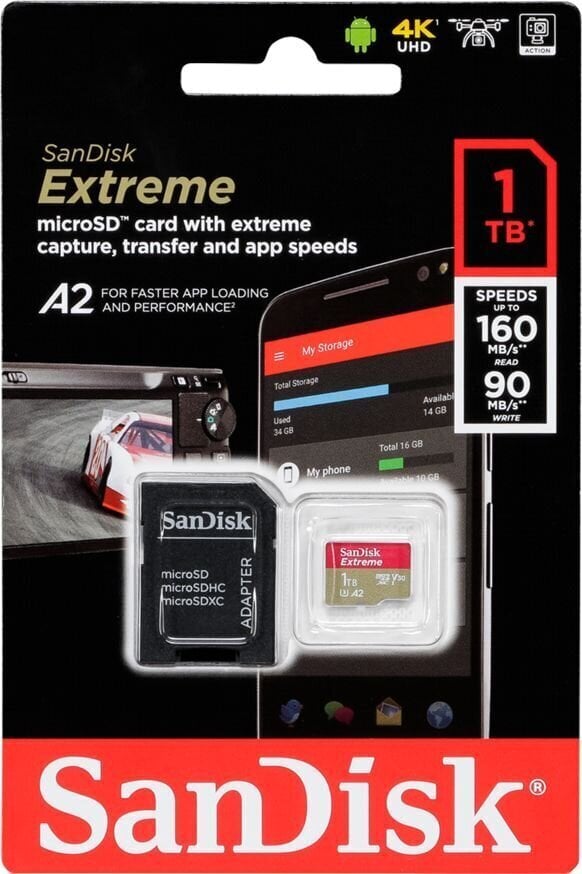 Class 10, UHS-I U3 Карта памяти SanDisk Extreme MicroSDXC 1 ТБ (+  SD-адаптер) цена | kaup24.ee