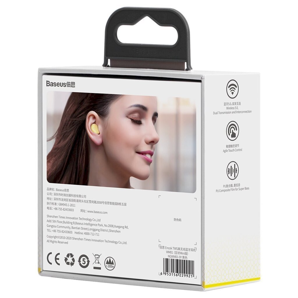Baseus Encok WM01 Bluetooth 5.0 Yellow hind ja info | Kõrvaklapid | kaup24.ee