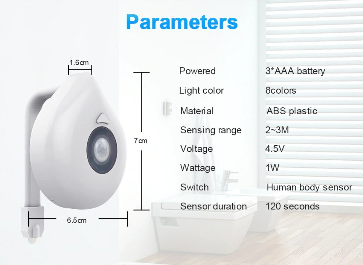 Veekindel WC-valgusti liikumisanduriga, 8 värvi hind ja info | Vannitoa sisustuselemendid ja aksessuaarid | kaup24.ee