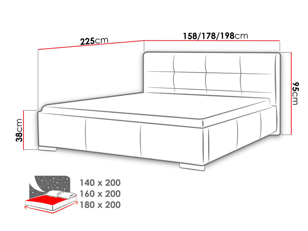 Voodi Lazio 160x200 cm ülestõstetava voodipõhjaga hind ja info | Voodid | kaup24.ee