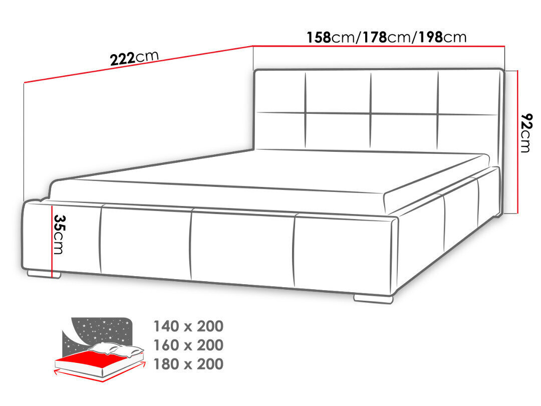 Voodi Marina 180x200 cm ülestõstetava voodipõhjaga hind ja info | Voodid | kaup24.ee