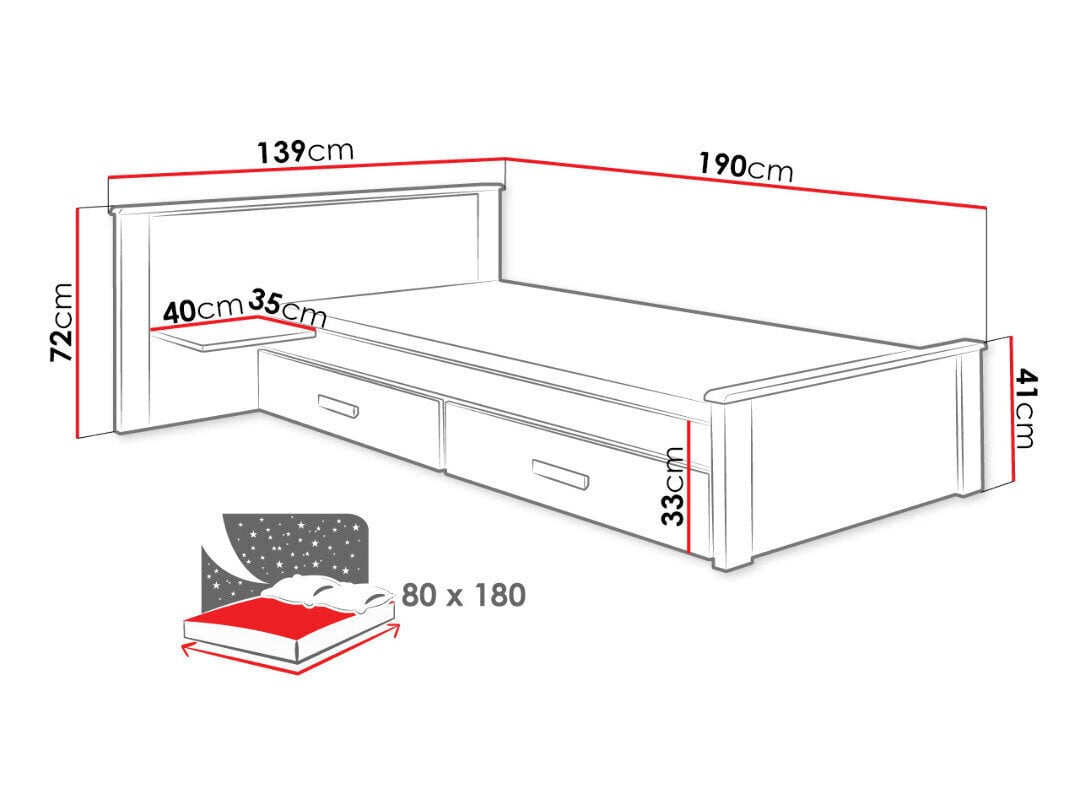 Voodi Aldo Plus 80x180 cm hind ja info | Voodid | kaup24.ee