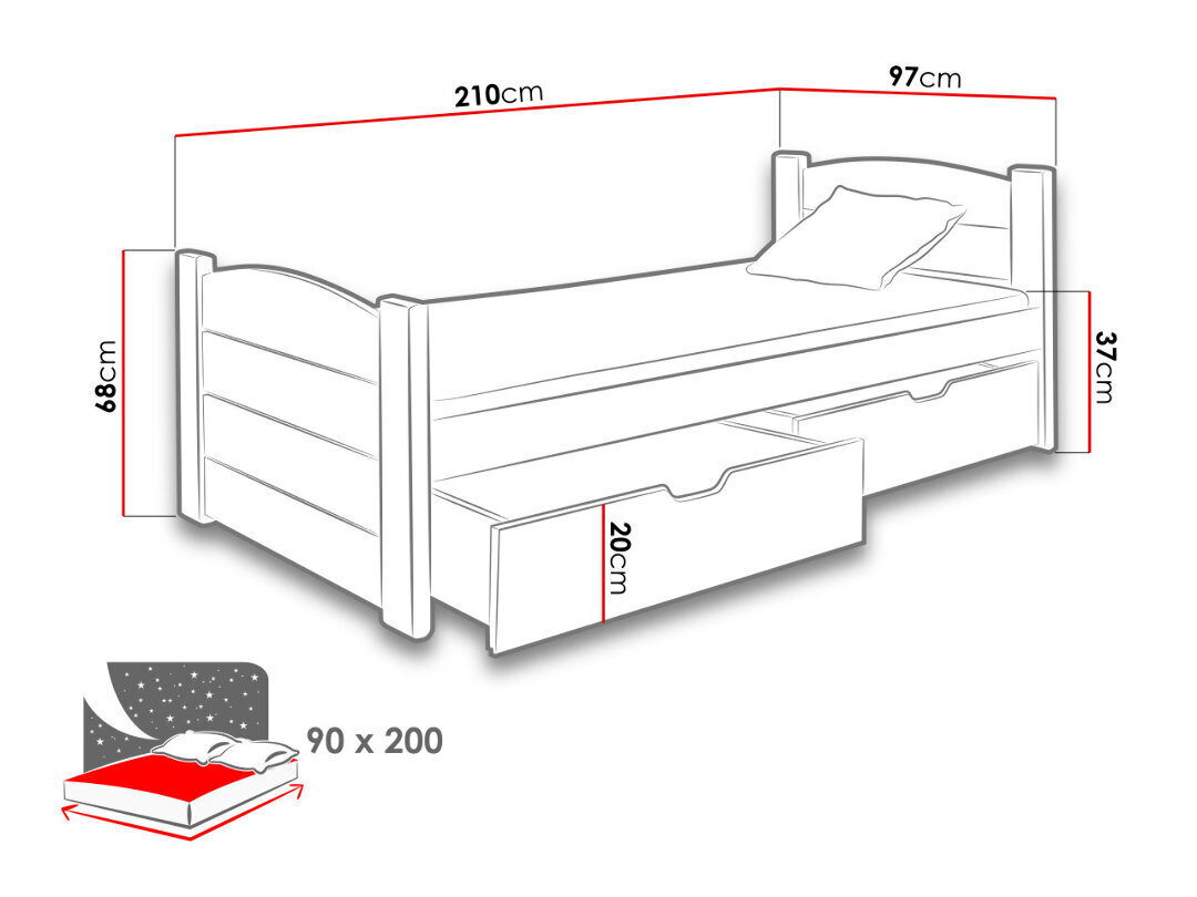 Voodi Roma 90x200 cm hind ja info | Lastevoodid | kaup24.ee