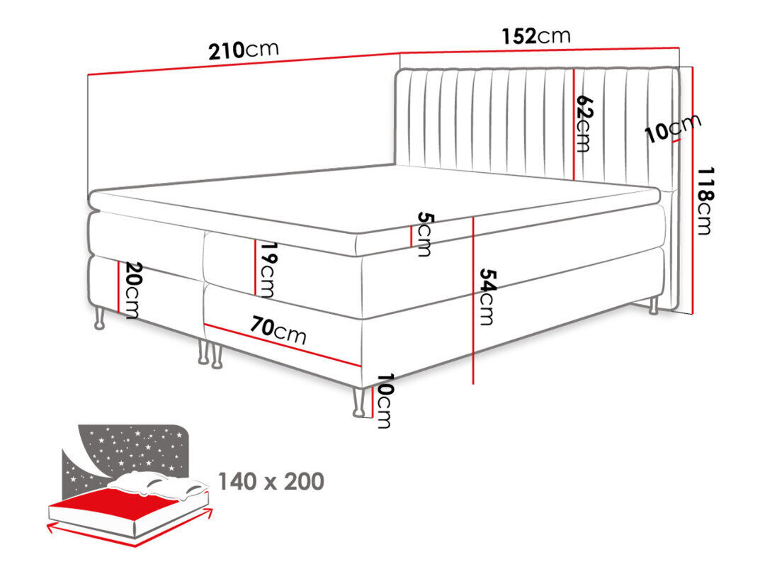 Kontinentaalvoodi ELEGANCE 140x200 hind ja info | Voodid | kaup24.ee