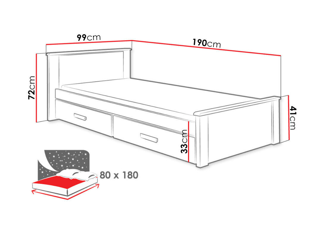 Voodi Aldo 80x180cm цена и информация | Lastevoodid | kaup24.ee