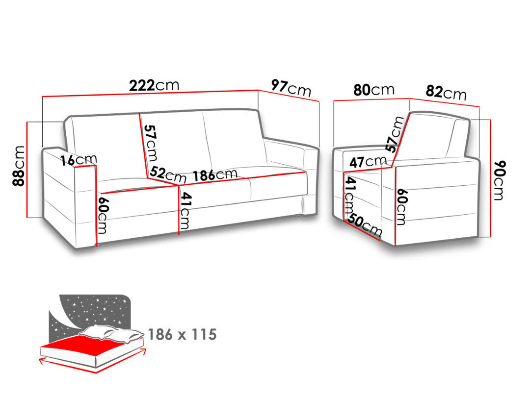 Komplekt Kwadrat Lux 3+1+1 hind ja info | Pehme mööbli komplektid  | kaup24.ee