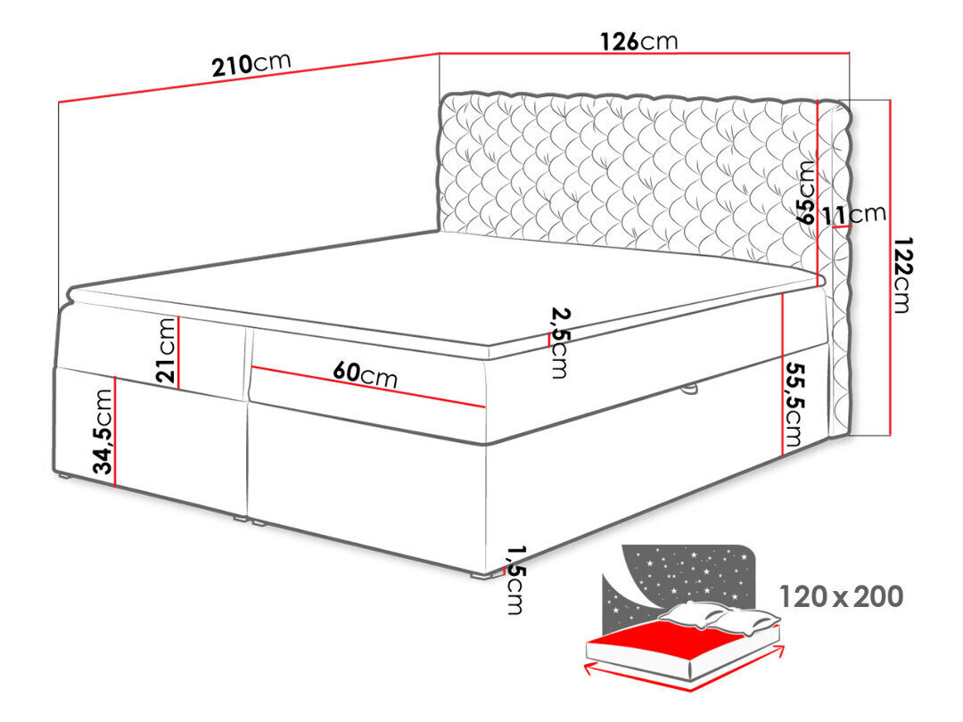 Kontinentaalvoodi CHESTERFIELD 120x200 + kattemadrats hind ja info | Voodid | kaup24.ee