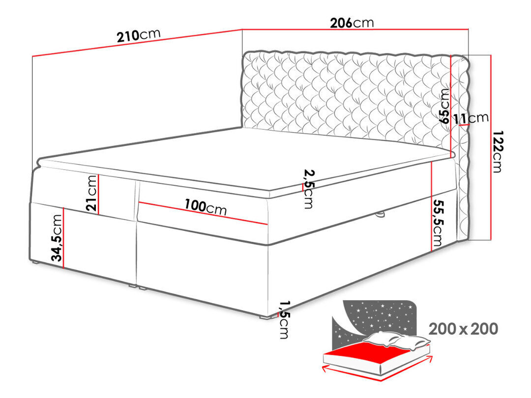 Kontinentaalvoodi CHESTERFIELD 200x200 + kattemadrats hind ja info | Voodid | kaup24.ee