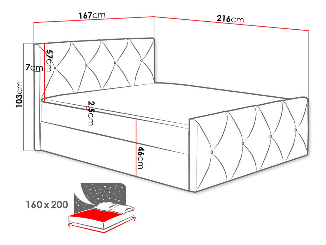 Kontinentaalvoodi Crystal Lux 160x200cm hind ja info | Voodid | kaup24.ee