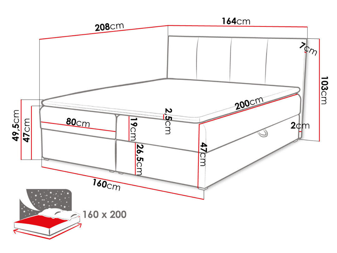 Kontinentaalvoodi Rebos 160x200cm hind ja info | Voodid | kaup24.ee