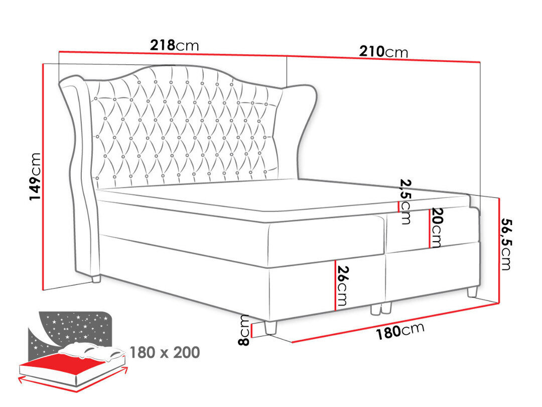 Kontinentaalvoodi Livia 180x200cm hind ja info | Voodid | kaup24.ee